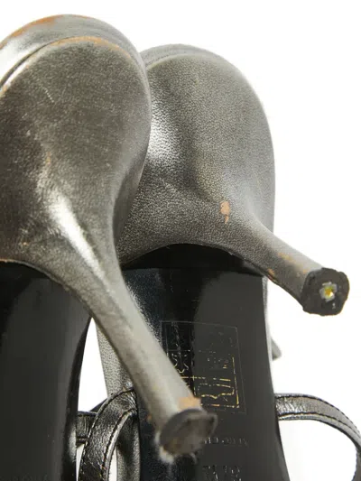 Pre-owned Prada Crystal-embellished Leather Sandals In Gray