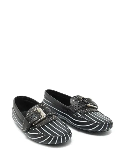 Pre-owned Tod's Vintage  Leather Stripe Studded Loafers In Black