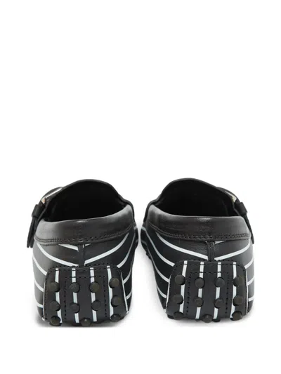 Pre-owned Tod's Vintage  Leather Stripe Studded Loafers In Black
