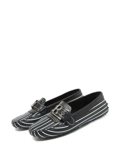 Pre-owned Tod's Vintage  Leather Stripe Studded Loafers In Black
