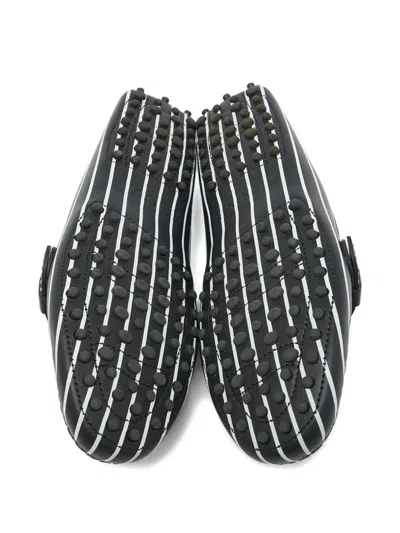 Pre-owned Tod's Vintage  Leather Stripe Studded Loafers In Black