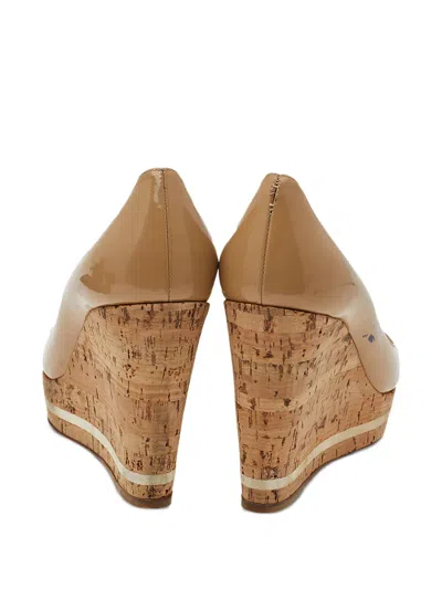 Pre-owned Prada 110mm Peep-toe Cork Wedge Sandals