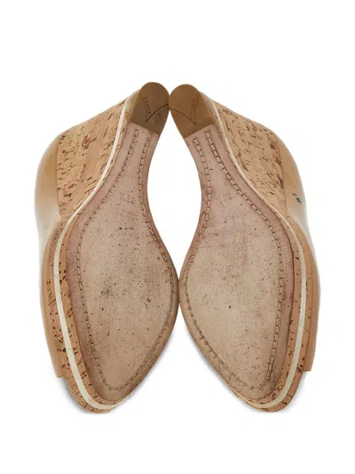 Pre-owned Prada 110mm Peep-toe Cork Wedge Sandals