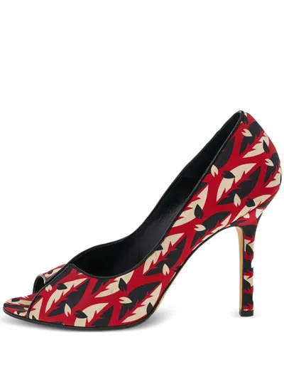 Pre-owned Manolo Blahnik  105mm Abstract-pattern Peep-toe Heels