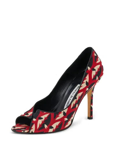 Pre-owned Manolo Blahnik  105mm Abstract-pattern Peep-toe Heels