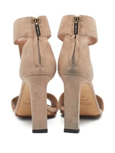 Pre-owned Jimmy Choo 110mm T-strap Suede Sandals In Neutral