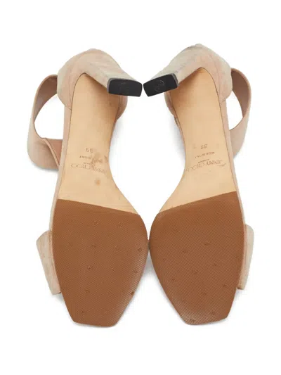 Pre-owned Jimmy Choo 110mm T-strap Suede Sandals In Neutral