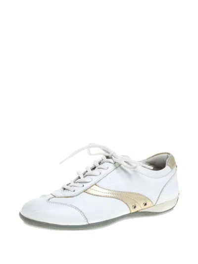 Pre-owned Prada Leather-trim Sneakers In White