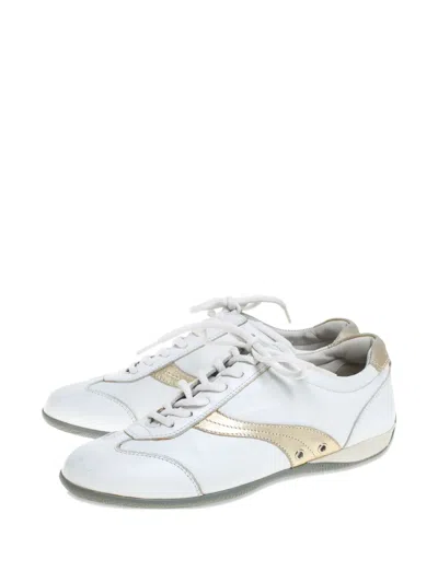 Pre-owned Prada Leather-trim Sneakers In White