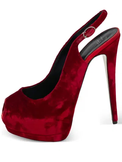 Pre-owned Giuseppe Zanotti Vintage 150mm Velvet Pumps In Red