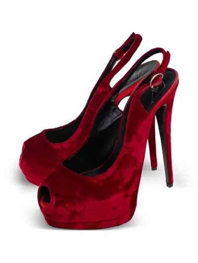 Pre-owned Giuseppe Zanotti Vintage 150mm Velvet Pumps In Red