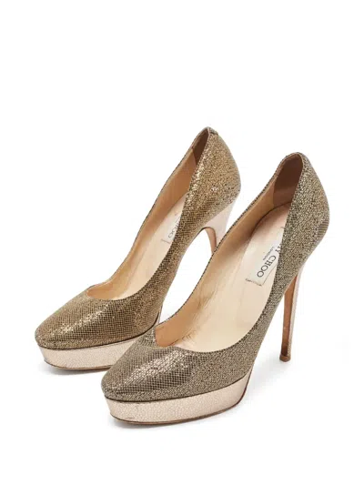 Pre-owned Jimmy Choo 140mm Leather Pumps In Gold