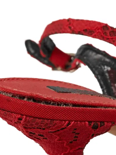 Pre-owned Dolce & Gabbana 110mm Lace Slingback Pumps In Red