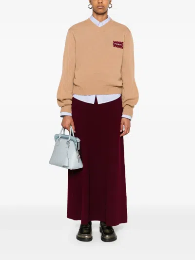 Marni Brown V-neck Sweater In Neutral