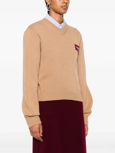 Marni Brown V-neck Sweater In Neutral