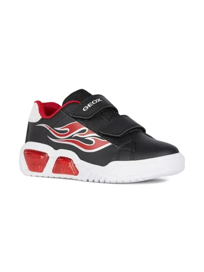Geox Illuminus Flame-detail Double-strap Sneakers In Black