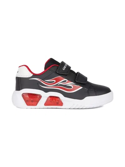 Geox Illuminus Flame-detail Double-strap Sneakers In Black