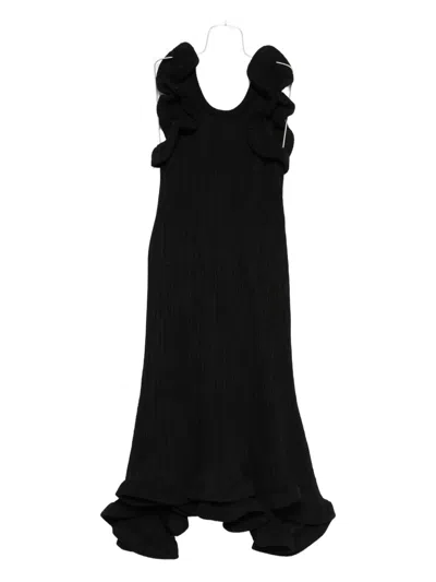 Melitta Baumeister Foam Ruffle Midi Dress In Black