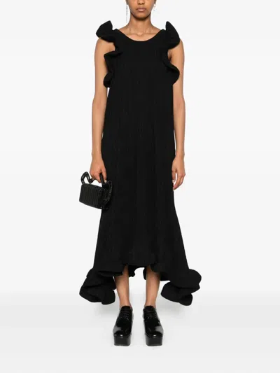 Melitta Baumeister Foam Ruffle Midi Dress In Black