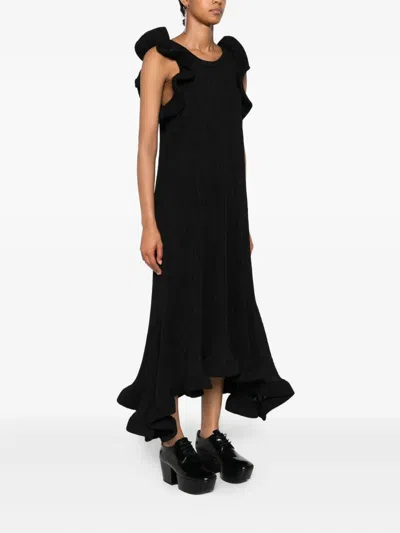 Melitta Baumeister Foam Ruffle Midi Dress In Black