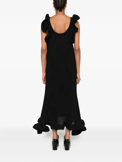 Melitta Baumeister Foam Ruffle Midi Dress In Black