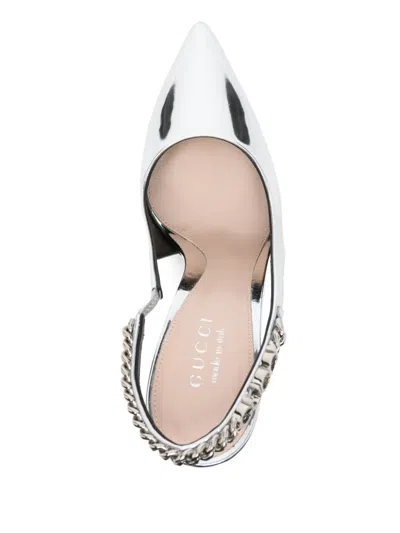 Gucci 110mm Leather Pumps In Silver
