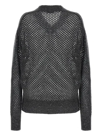 Brunello Cucinelli Rustic Dazzling Net Sweaters And Cardigans Gray In Black