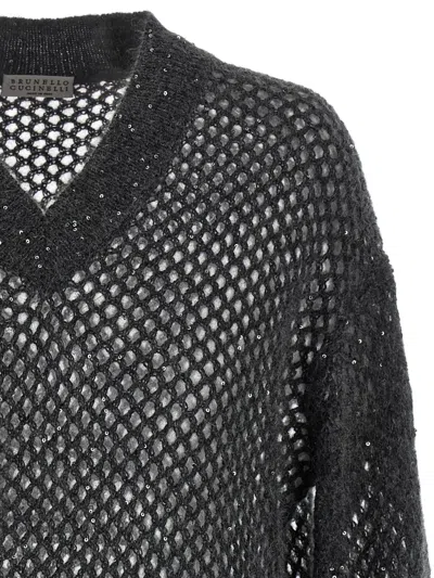 Brunello Cucinelli Rustic Dazzling Net Sweaters And Cardigans Gray In Black