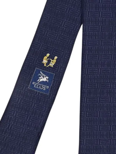 Elios Milano Gemini Geometric-pattern Silk Tie In Blue