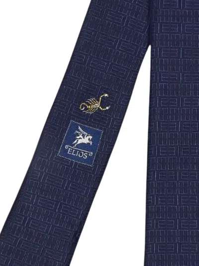 Elios Milano Scorpio Geometric-pattern Silk Tie In Blue