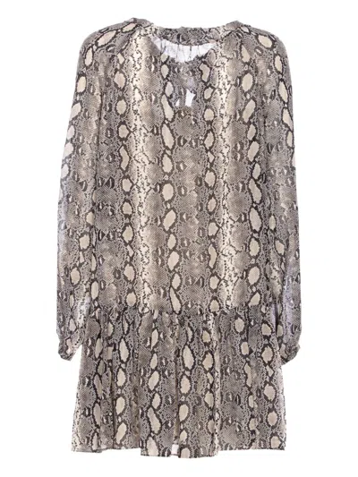 Michael Michael Kors Snake-print Ruffled Dress In Gray