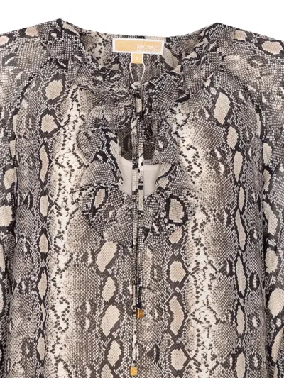 Michael Michael Kors Snake-print Ruffled Dress In Gray