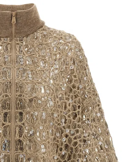 Brunello Cucinelli Dazzling Croc Embroidery Sweaters And Cardigans Beige In Brown