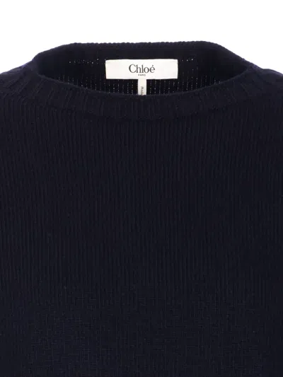 Chloé Knitwear Crewneck Long Sleeves Ribbed Finish In Black