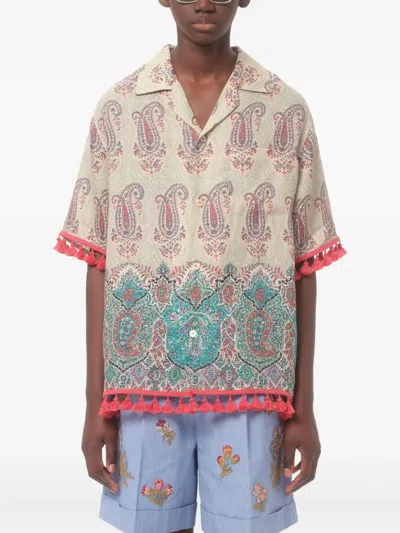 Valentino Paisley Linen Bowling Shirt In Multi
