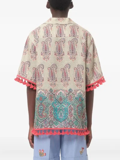 Valentino Paisley Linen Bowling Shirt In Multi