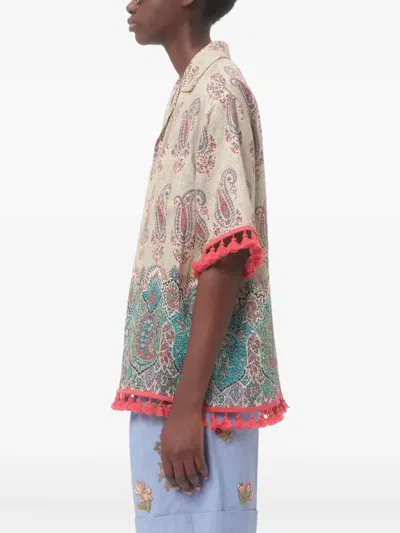 Valentino Paisley Linen Bowling Shirt In Multi