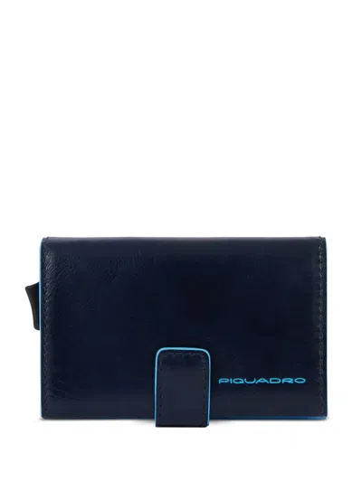 Piquadro Leather Cardholder In Blue