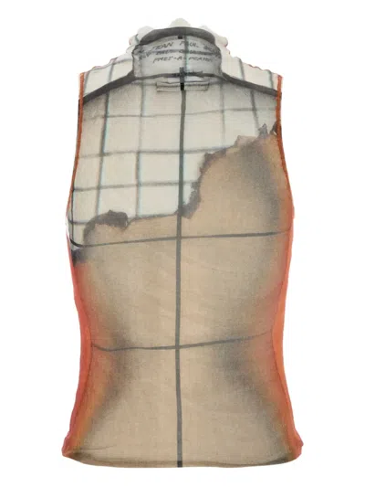 Jean Paul Gaultier Printed Tulle The Fire Tank Top In Multi
