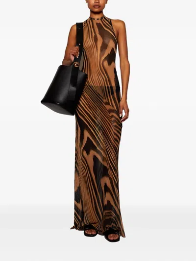 David Koma Zebra-print Maxi Dress In Brown