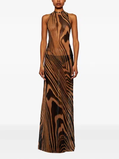 David Koma Zebra-print Maxi Dress In Brown