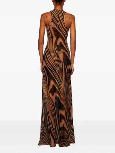 David Koma Zebra-print Maxi Dress In Brown