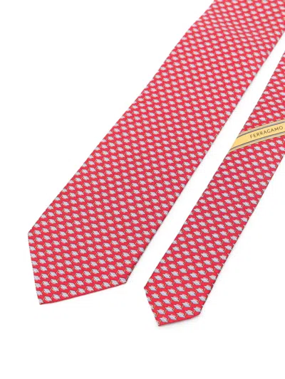 Ferragamo Laccio Geometric-pattern Silk Tie In Orange