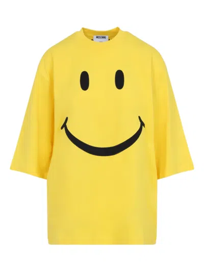 Moschino Smiley Face Graphic T-shirt In Bright Yellow Cotton In Yellow
