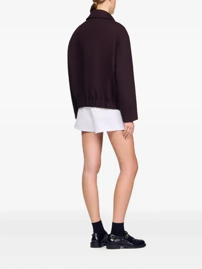 Sandro Zip-fastening Elasticated-hem Jacket In Brown