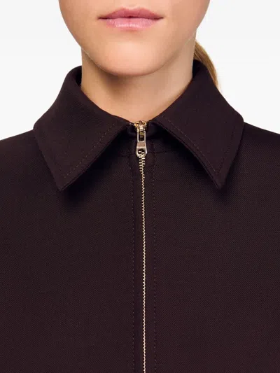 Sandro Zip-fastening Elasticated-hem Jacket In Brown