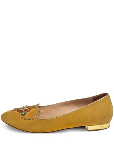 Pre-owned Charlotte Olympia  Suede Flat Pumps In Yellow