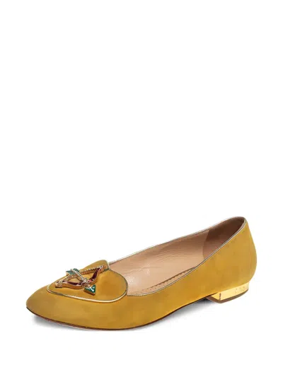 Pre-owned Charlotte Olympia  Suede Flat Pumps In Yellow