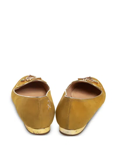 Pre-owned Charlotte Olympia  Suede Flat Pumps In Yellow