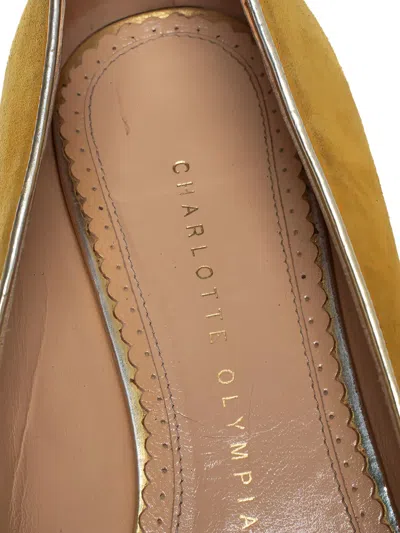 Pre-owned Charlotte Olympia  Suede Flat Pumps In Yellow